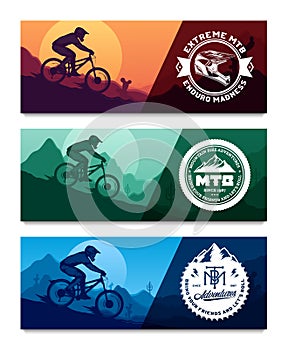 Vector mountain biking horizontal banner set