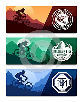 Vector mountain biking horizontal banner set