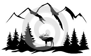 Vector Mountain landscape With an Elk.