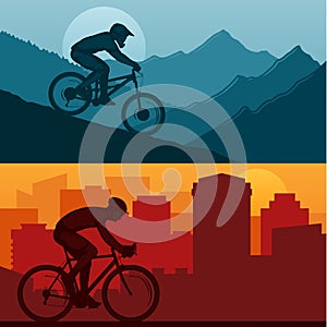 Vector mountain and road biking illustration