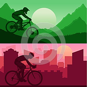 Vector mountain and road biking illustration