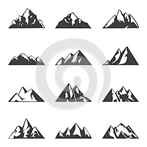 Vektor hora sada. jednoduchý čiernobiely ikony alebo dizajn šablóny. cestovať turistika kempovanie tému 