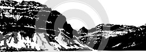 Vector Mountain Silhouette With Snow And Rock Details In Black, White, And Grey