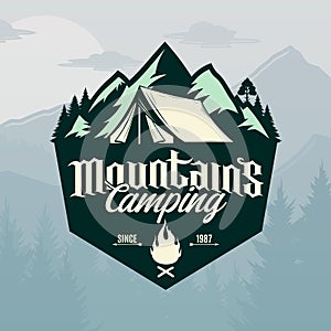 Vector mountains camping logo photo