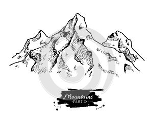 Vector mountains drawing. Hand drawn mountains illustrations.