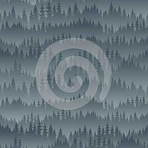 Vector mountains forest background seamless pattern