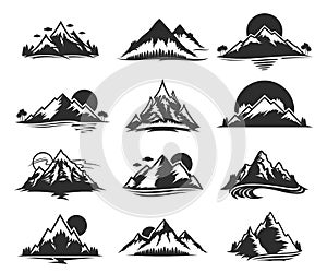 Vector Mountains Icons Isolated on White