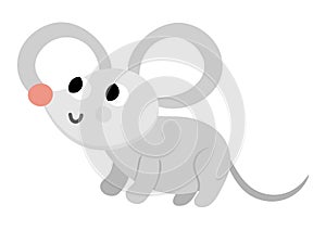 Vector mouse icon. Cute cartoon mousy illustration for kids. Farm animal isolated on white background. Colorful flat picture for