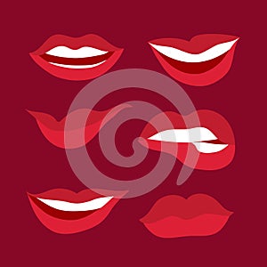 Vector mouth kiss lip red woman icon lipstick, Sexy makeup flat shape lips design expression