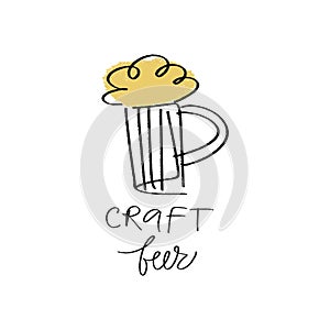 Vector mug of craft beer. Hand drawn illustration for festival, bar and more