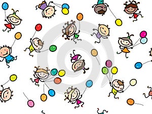 Vector multi-ethnic kids with balloons.