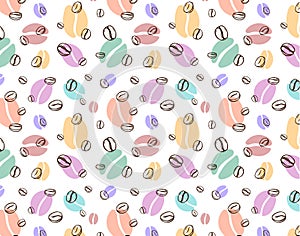 Vector multicolor pattern with outline coffee beans. Color background photo