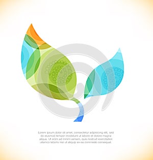 Vector multicolor leaf. Eco shiny banner