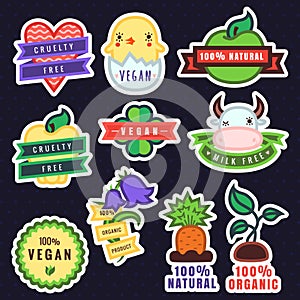 Vector multicolor vegan, cruelty free, natural and organic products stickers