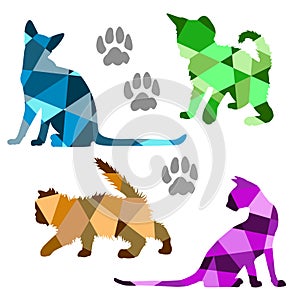 Vector multicolored set geometric silhouettes of cats