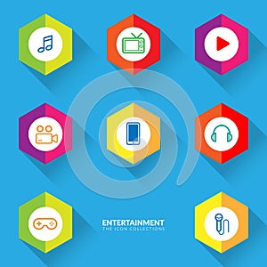 Vector of multimedia icons for entertainment icon collection set