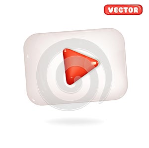 Vector multimedia play button. Video icon with shadow. Red arrow on white button with highlights. Style glossy vector EPS 10