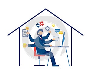 Vector of a multitasking businessman working from home