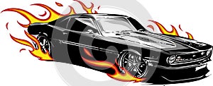 Vector muscle car with flames Crazy race