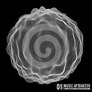 Vector Music background. Big Data Particle Flow Visualisation. Science infographic futuristic illustration. Sound wave