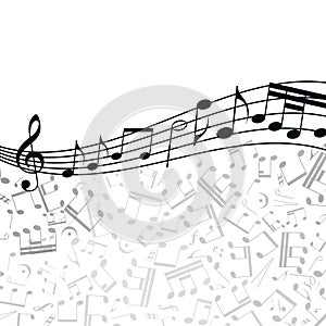 Vector music background: melody, notes, key.
