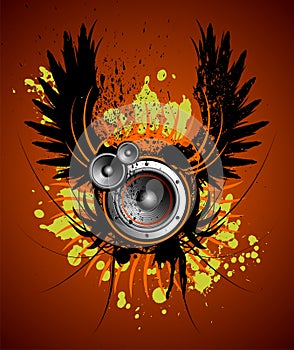 Vector music illustration with wing and blot