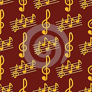 Vector music note melody symbols seamless pattern background vector illustration waves sound graphic clef signature.
