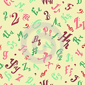 Vector music note melody symbols vector illustration seamless pattern background