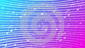 Vector Music Notes in Blue and Pink Gradient Background with Shining Curves Texture