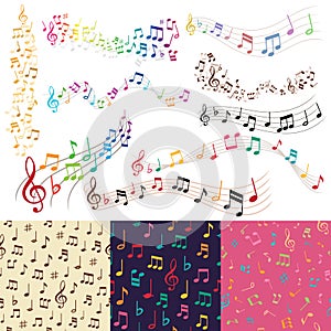 Vector music notes music melody background vector seamless pattern background