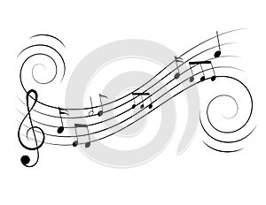 Vector music notes treble clef flow on music staff photo