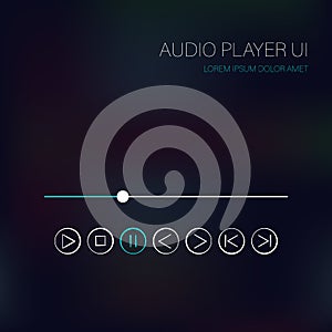 Vector music player interface. Music controls, scroll bar.