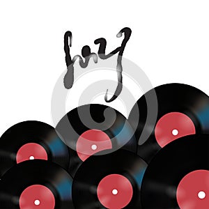 Vector music poster on white background with vinyl records