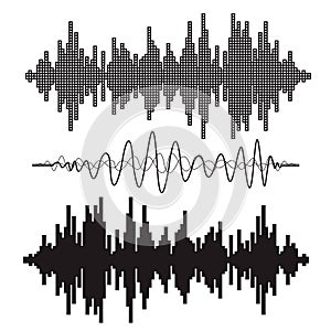 Vector music sound waves set.