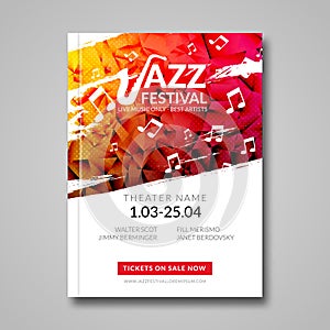 Vector musical flyer Jazz festival. Music background festival brochure flyer template