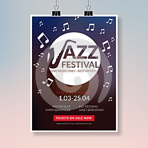 Vector musical flyer Jazz festival. Music concert poster background festival brochure flyer template