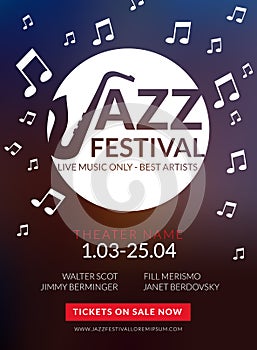 Vector musical flyer Jazz festival. Music poster background festival banner or flyer template.