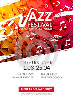 Vector musical flyer Jazz festival. Music poster background festival brochure flyer template.