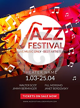 Vector musical flyer Jazz festival. Music poster background festival brochure flyer template.