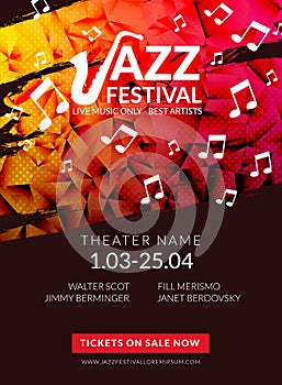 Vector musical flyer Jazz festival. Music poster background festival brochure flyer template. photo