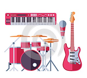 Vector musical instruments flat icons for music group