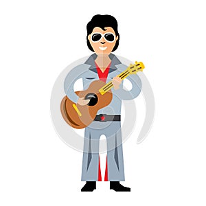 Vector Musician parody artist with a guitar. Rock and roll. Flat style colorful Cartoon illustration.