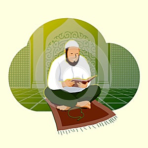 Vector of a muslim man is reciting at the mosque