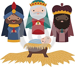 Vector Nativity Three Wise Men Illustration Clip Art