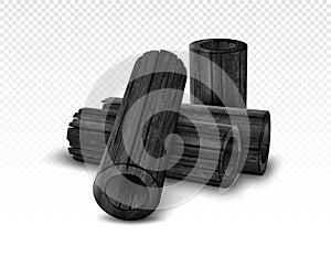 Vector natural bamboo charcoal isolated on transparent background.