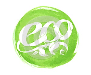 Vector natural, organic food, bio, eco label on watercolor circle