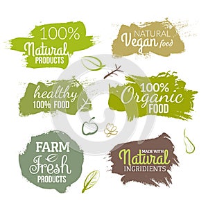 Vector natural organic food label. Farm products eco design watercolor style