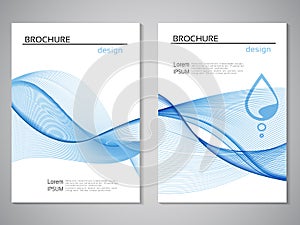 Vector nature brochure, design of water, blue white flyer, abstract wave design with water drop. Layout template for A4 size. Post