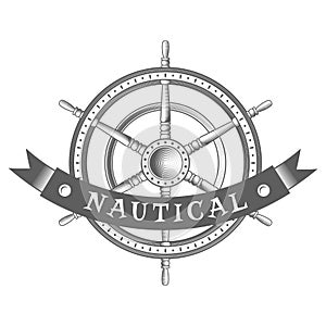 Vector nautical label. vintage rudder, icon and design element.