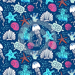 Vector nautical pattern with shells